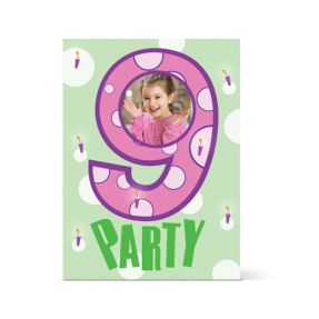 Πράσινη πρόσκληση με κέρακια για κορίτσια 9ετών