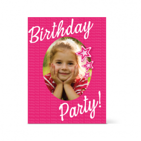 Φούξια πρόσκληση με αστεράκια και φωτογραφία για κοριτσάκια 