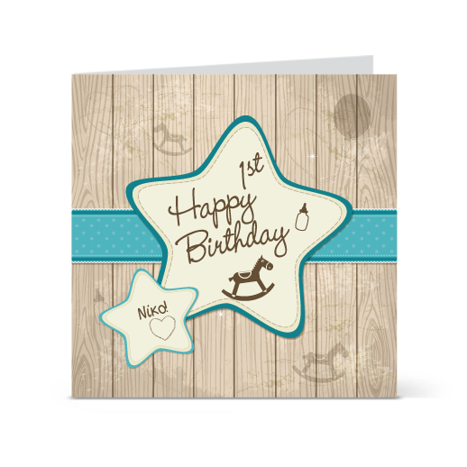 Προσωποποιημένη πρόσκληση για αγόρι με αστέρι και όνομα για τα πρώτα του γενέθλια