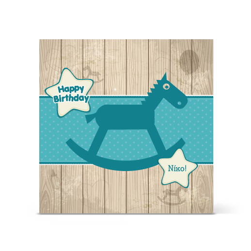 Παιδική Κάρτα Γενεθλίων, Αλογάκι σε Ξύλινο Φόντο