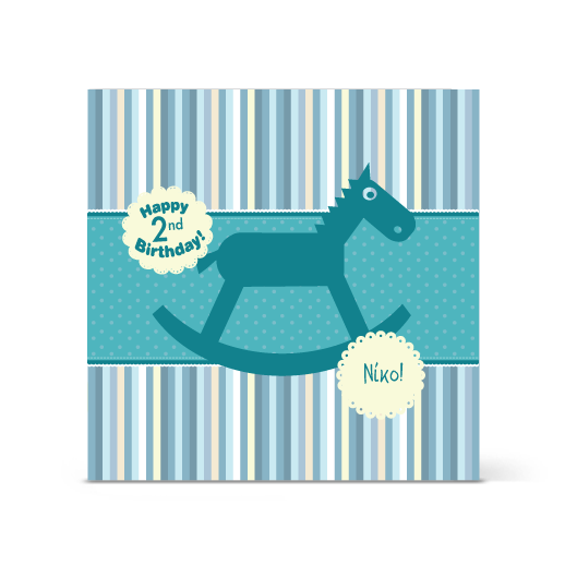 Κάρτα Γενεθλίων για Αγόρια 2 ετών, Ριγέ - Αλογάκι
