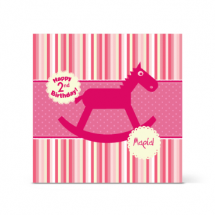 Κάρτα για Γενέθλια 2 Ετών, Ροζ με Αλογάκι