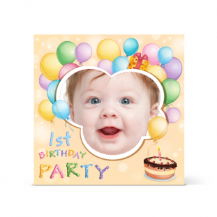 Πρόσκληση με πολύχρωμα μπαλόνια για το Πρώτο Πάρτι