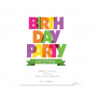 Λευκή πρόσκληση με πολύχρωμα γράμματα Birthday Party