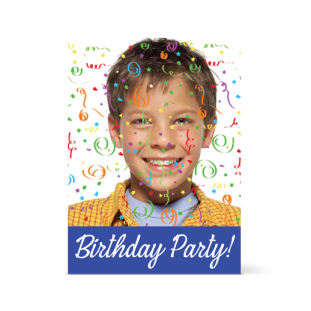 Γκρι λευκή καρώ πρόσκληση με κονφετί για αγόρια του δημοτικού