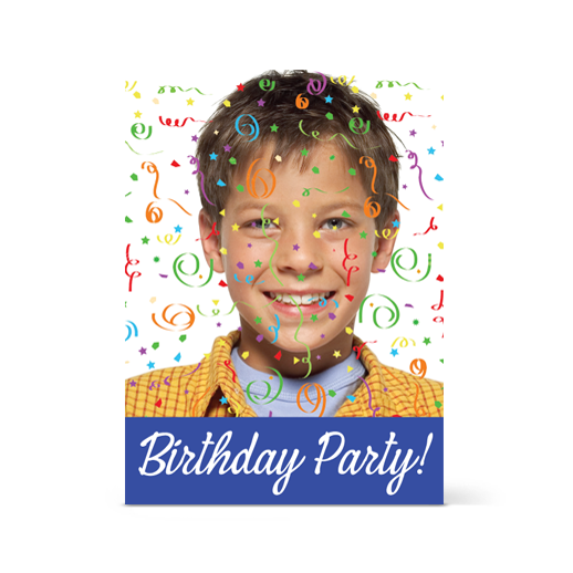 Γκρι λευκή καρώ πρόσκληση με κονφετί για αγόρια του δημοτικού